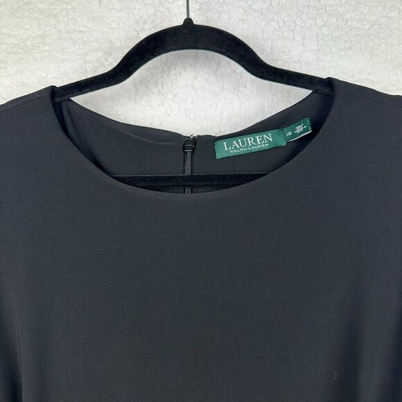 Lauren Ralph Lauren Midi Dress Size 12 Black Leather Trim Goth Viking Ren Faire - Picture 6 of 13